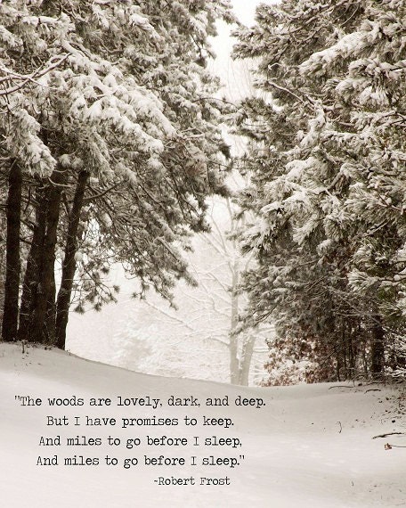 Winter Snow Landscape Robert Frost Quote Trees Woodlands Sepia Rustic Country Decor Surreal Mysterious, 11 x 14 Fine Art Print - ShadetreePhotography