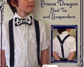 Prince Dragon Embroidered Double Bow Tie and Suspenders boys sizes 4-7
