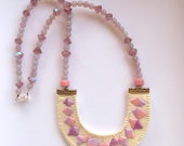 Pastel embroidered necklace banner bunting triangle pendant with beads modern Spring jewelry