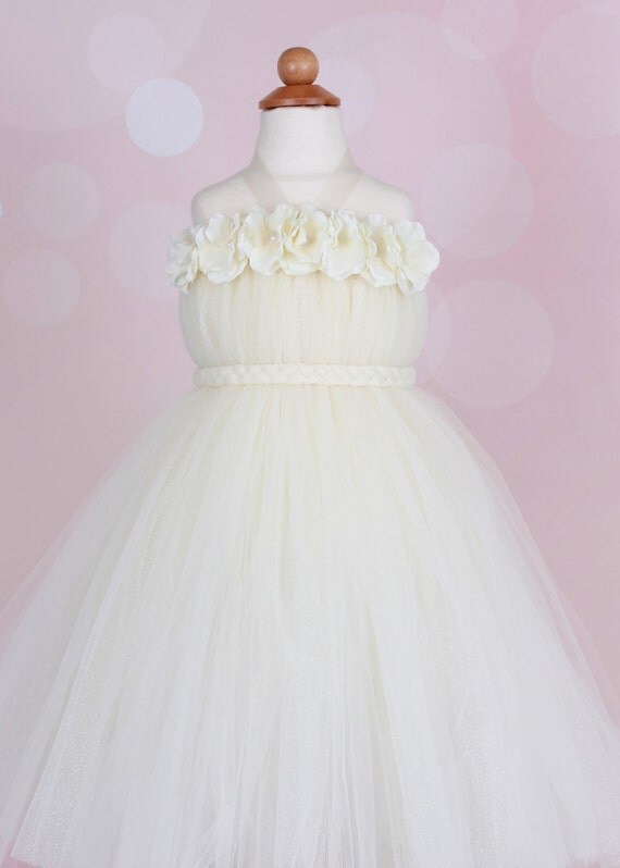 Flower Girl Tutu Dress - Ivory - Moon Light Magic - 7-8 Youth Girl Il_570xn