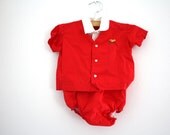 Vintage Baby Boy Red Two Piece Outfit