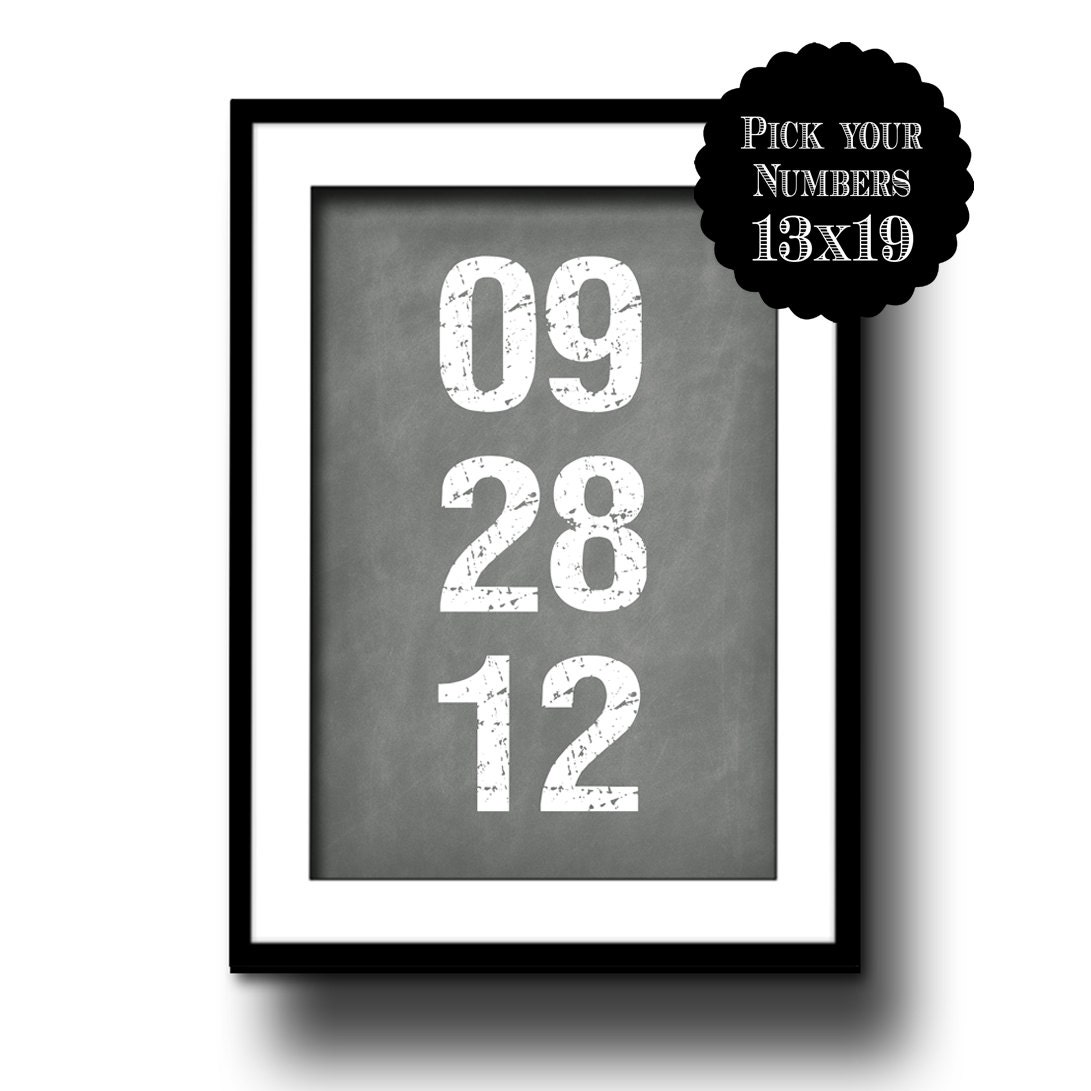 chalkboard custom art print number typography special date 13x19 grey home decor gift industrial