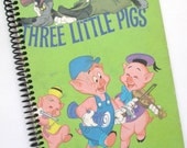 VINTAGE Little Pigs Book journal notebook Recycled Upcycled Spiral Bound