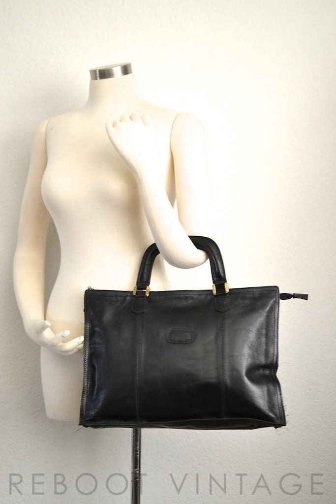 Vintage 70s Black Leather  Briefcase - Phillipe
