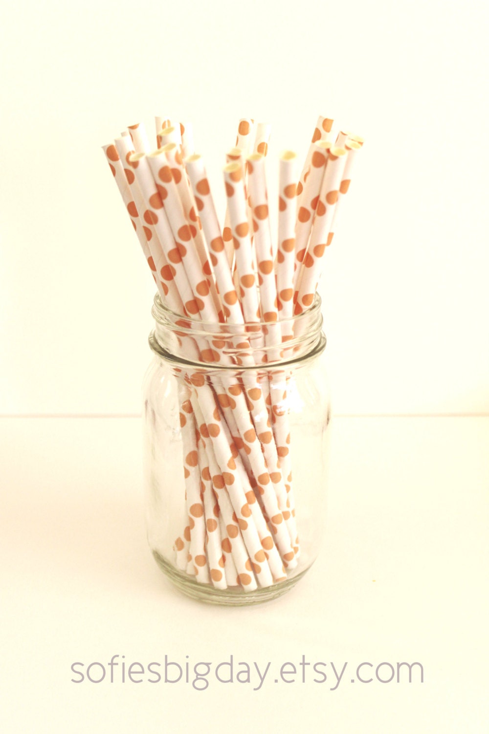 Paper Straws- Light Orange Polka Dot Straws-paper straws-Light orange paper straws-peach dot straws-retro paper straws-25 count Il_170x135