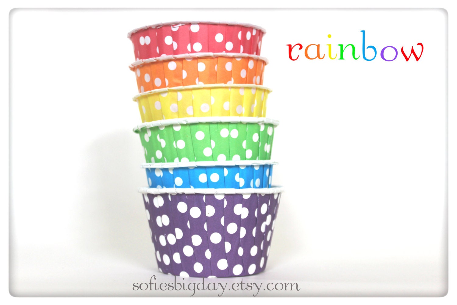 24 RAINBOW ASSORTMENT  Polka Dot Cupcake Liners/ Candy or Nut Cups - ice cream cups-rainbow party-24 count