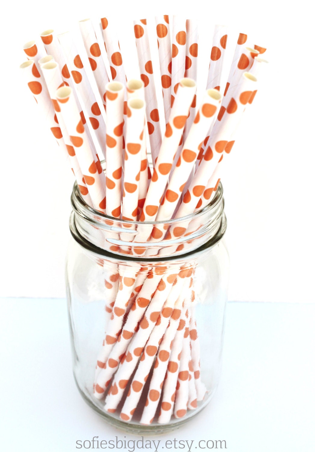 Paper Straws- Orange Polka Dot Straws-paper straws-Light orange paper straws-peach dot straws-retro paper straws-25 count Il_570xn
