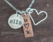 Personalized Family Necklace- Sterling Silver and Copper with Heart Charm