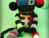 Zombie Sock Monkey Monster - Halloween Handmade Plush/Toy/Doll - Free Gift Tag Included