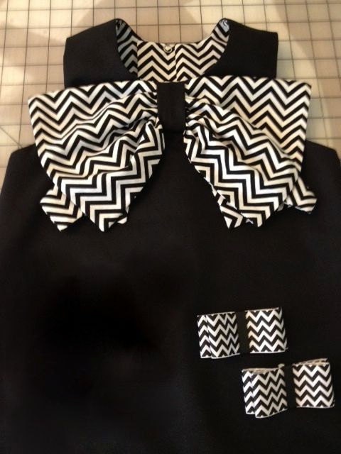 Timeless Black Dress with Large Black and White Chevron Print Bow