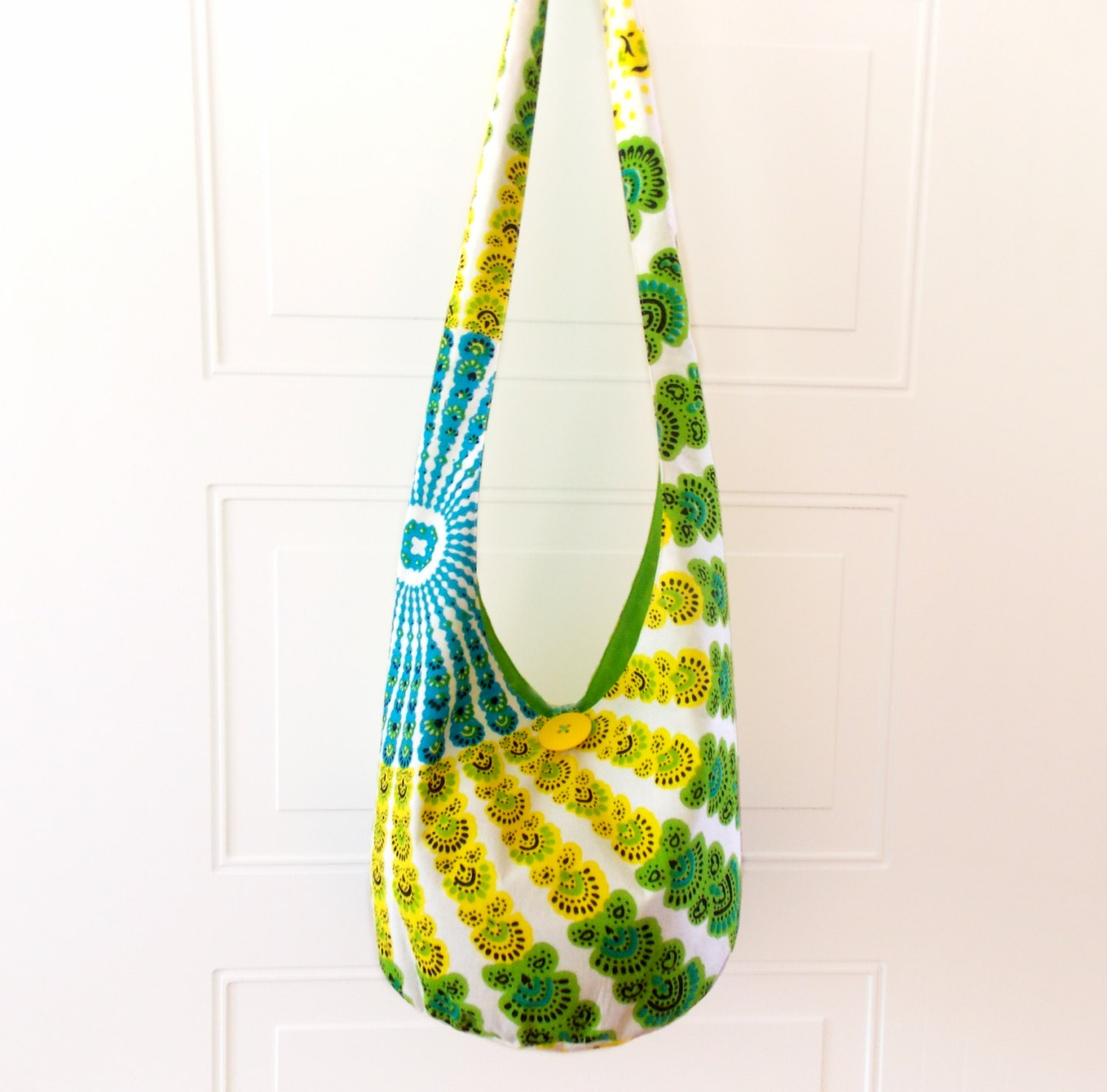 Bohemian Tapestry Hobo Bag, Boho Bag, Bright, Colorful, Blue, Green, Yellow, Sling Bag, Crossbody Bag