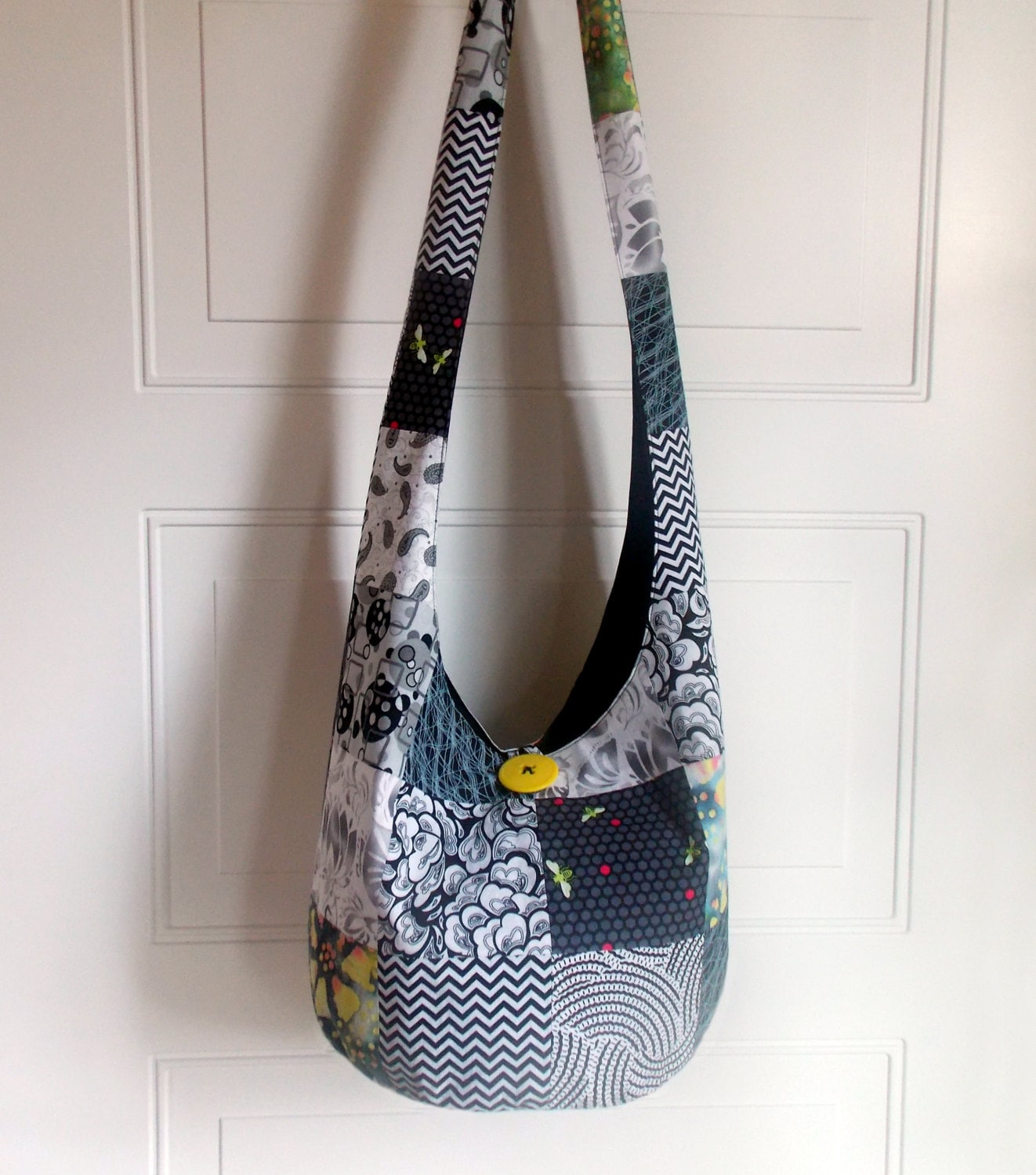 Patchwork Hobo Bag Sling Bag Black and White Pastel by ...