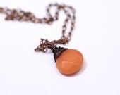 Orange Candy Jade Pendant, Orange Wire Wrapped Gemstone Necklace Antique Copper