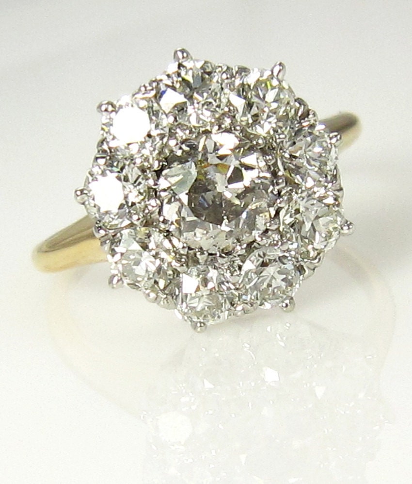 Reserved.....Antique 1910...2.40ct  OLD European Cut Diamond Cluster Engagement Wedding or Annyversary Ring GAL Certified