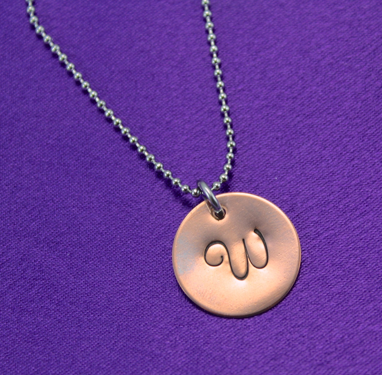 Hand Stamped Copper Monogram Necklace, Mixed Metal Monogram Necklace, Stamped Copper Initial Necklace,