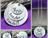 personalized mommy necklace, hand stamped mother of three necklace, three name necklace, layered name necklace