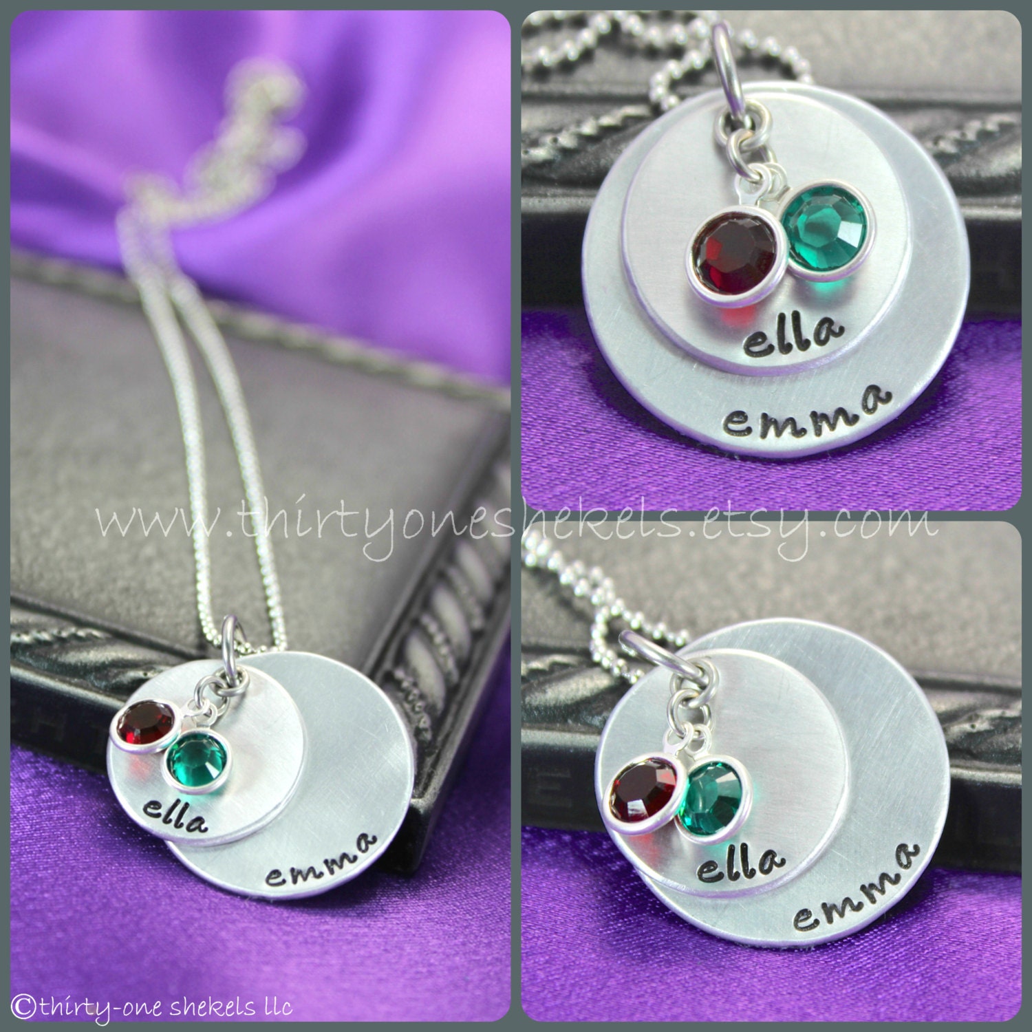 Personalized Mom Necklace,  Hand Stamped Birthstone Necklace, Two name Necklace, Mother of Two Necklace, Birthstone Necklace