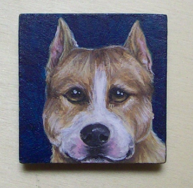 American Staffordshire Terrier Magnet Handpainted Dog Magnet Gift 1.25"