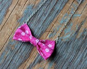 mini bow tie necklace : bright pink floral one of a kind, ready to ship fabric bow necklace