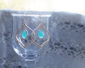 Aqua blue gold marquis dangle hoop earrings  everyday earrings gift handmade earrings by Mango Designs