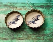 Upcycled bottlecap photo earrings- Iguanas of Tulum