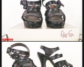 NEW Peter Fox 1980's Disco Dance Iridescent Onyx Black  Platform High Heel SHOES //  Size 5.5