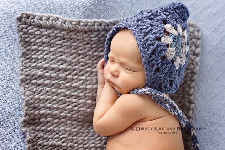 Newborn Bonnet: Newborn Photo Prop - Vintage Inspired Crochet Hat, Pixie Hat, Boy & Girl Photography Props
