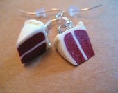 Red velvet cake earrings made from polymer clay.