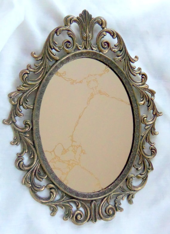 Vintage Oval Mirror Antique Brass Frame Ornate by BeeHavenHome