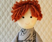 Cloth Boy Doll eco-friendly rag doll, he has bamboo yarn hair and is stuffed with bamboo fiber
