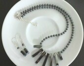Art Deco Style Fan Hematite Fan Necklace and Earring Jewellery Set