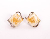 Vintage Coro Clip On Earrings Gold Flakes Gold Tone Square Lucite 1950s