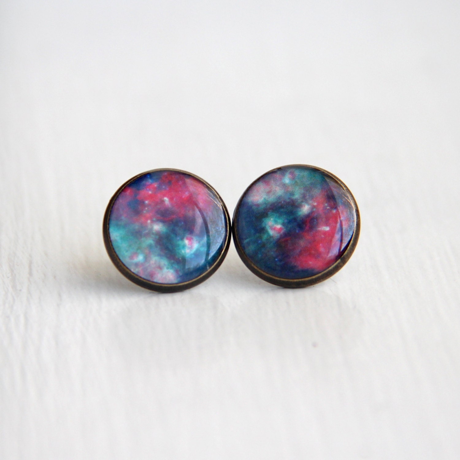 Nebula Stud, Nerdy Jewelry, Red and Green, Space Earrings