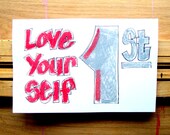 Love Yourself 1st Typography Art, Original Mixed Media, Soft Pastels & Ink, 5 1/2" x 8 1/2", Wall Art, Illustration Quote