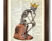 SKULL PRINT, SKELETON Art Print, Skull Painting, Skull Retro, Skull Wall Art, Skull Drawing, Anatomy Wall Art Book Art - Skeleton Thinker