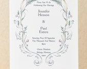 Romantic Original Hand Drawn Watercolor Flower Scroll Wedding Invitation Set