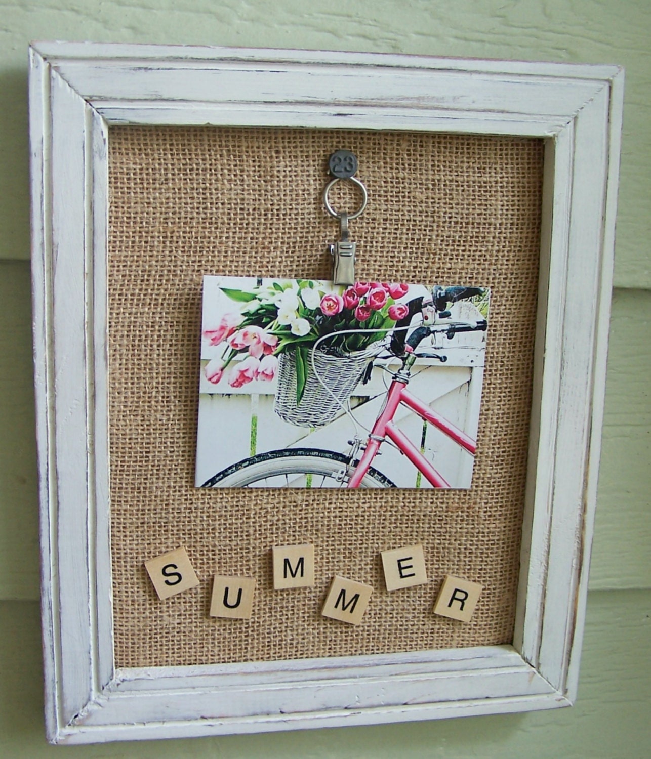 Pick a Word, Shabby White Frame With Burlap Mat, TIle Word, Customize, Personalize