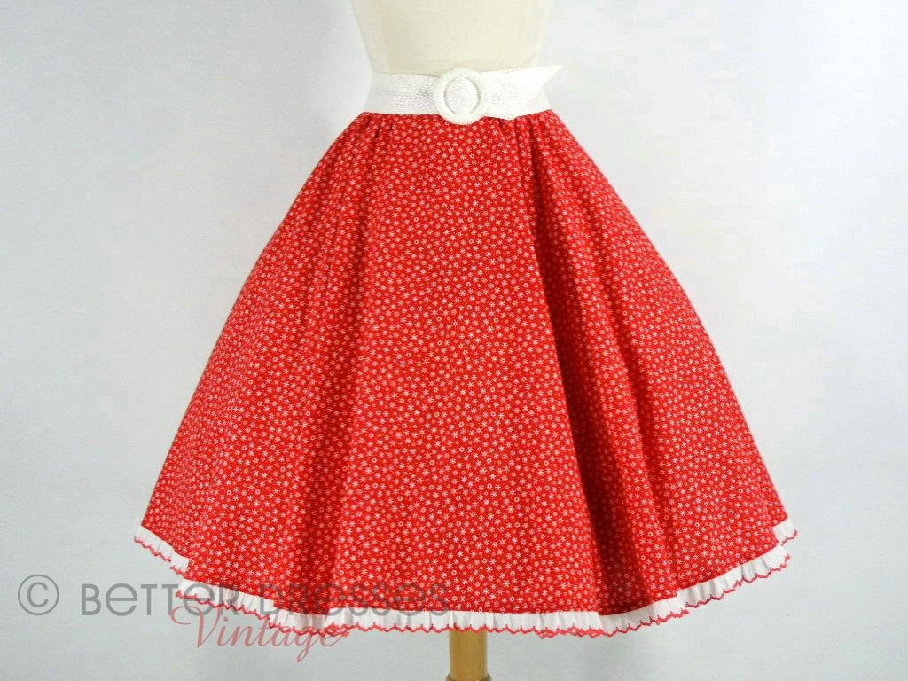 Vintage 50s Red and White Full Circle Skirt - med