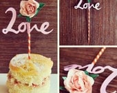 Love Paper Cut Calligraphy Cake Topper with Paper Flower Detail