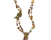 Purple Heart Necklace - Two Stranded with Pearls & Crystals
