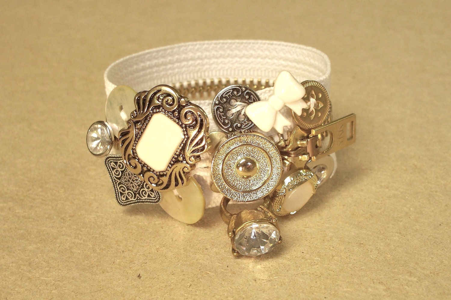 Wedding Bridal Zipper Bracelet Silver Gold White Diamond