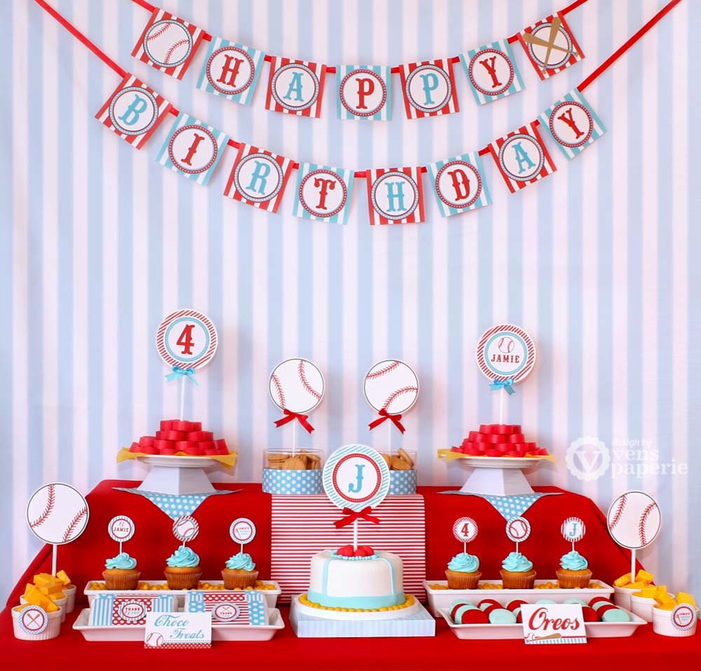 Special Price-Baseball Red Blue Birthday Party Package Personalized MINI Collection Set  - PRINTABLE DIY - PS804CA1y