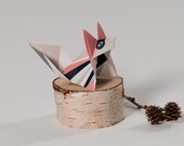 Pack of three folded origami fox with pattern print, packed, Rose, Blue, Beige
