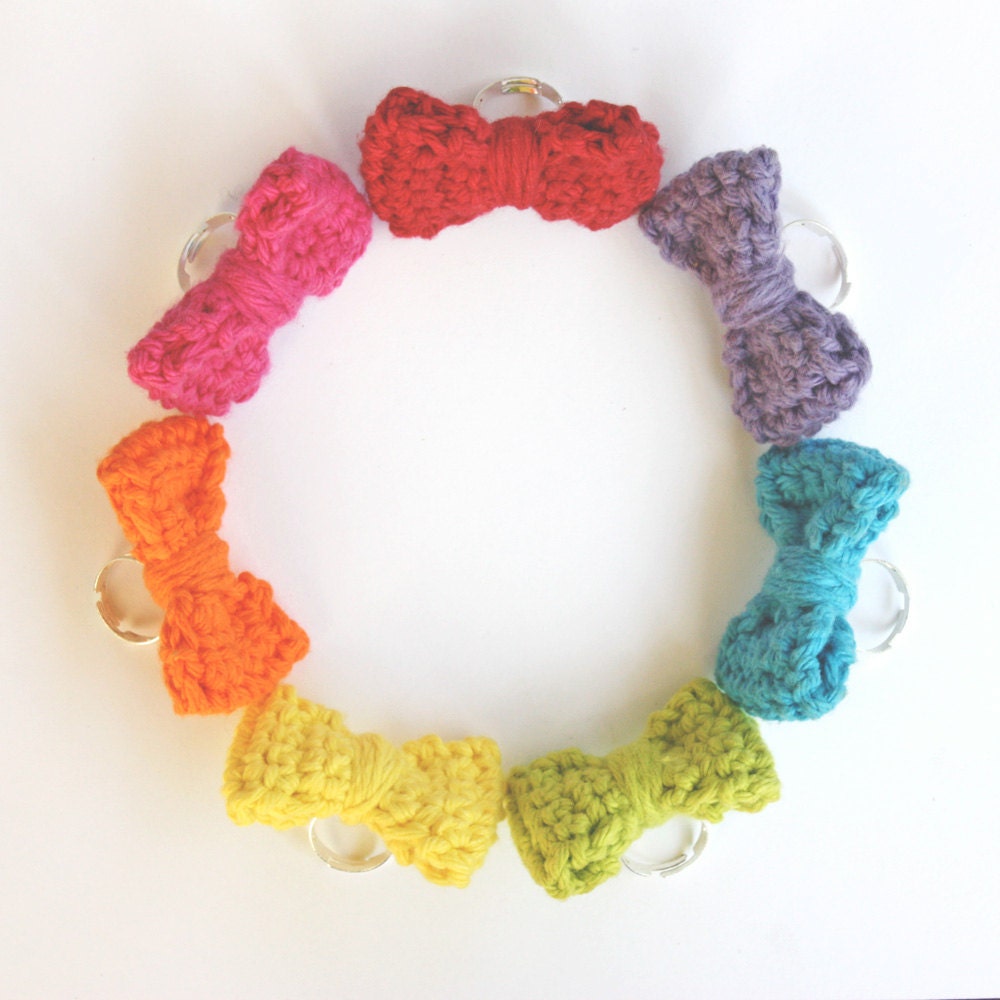 Crochet Adjustable Bow Rings - Spring Jewelry - RainBOW Ring - Made to Order in 16 Colorful Colors