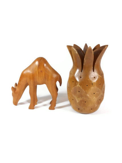 Wood Figurine Set Wood Pineapple Deer Wooden Hawaiian Monkey Pod