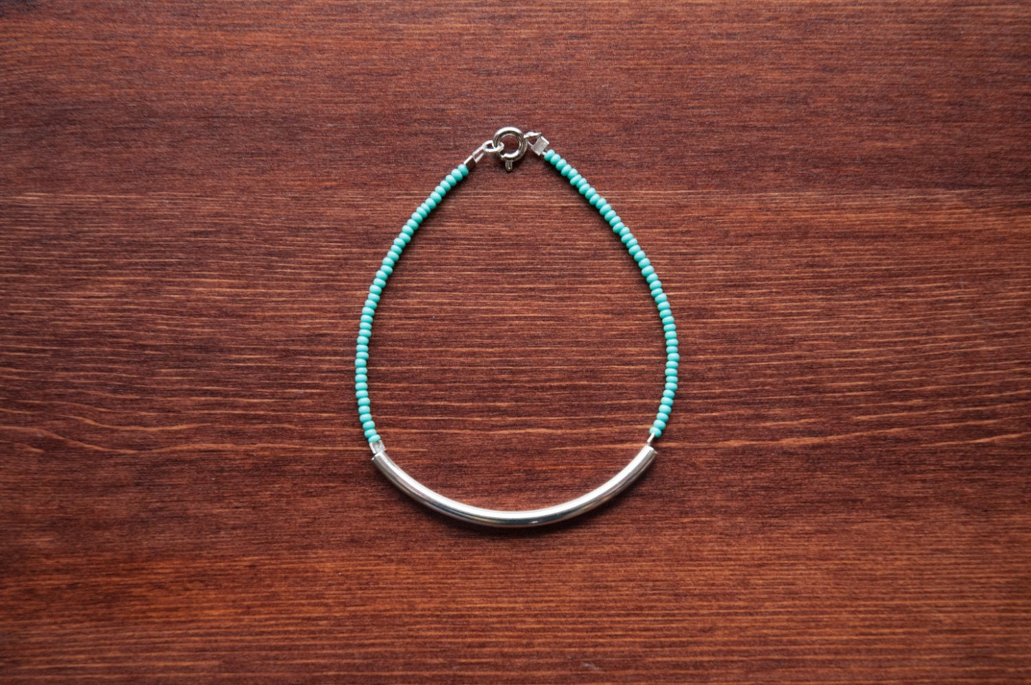 Bar of Silver Bracelet - Beaded Turquoise