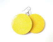 Yellow Earrings, White Polka Dots, Citrus, Lemon, Spring Jewelry, Mothers Day, Bridesmaids, Birthday, Gift under 20, Made to Order, For Her