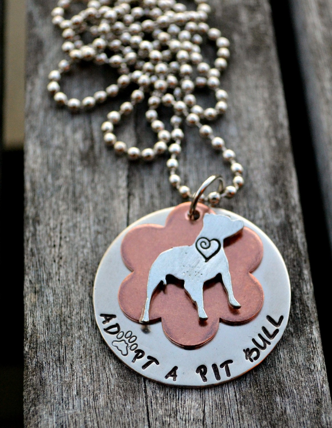 Adopt A Pit Bull Handstamped Necklace