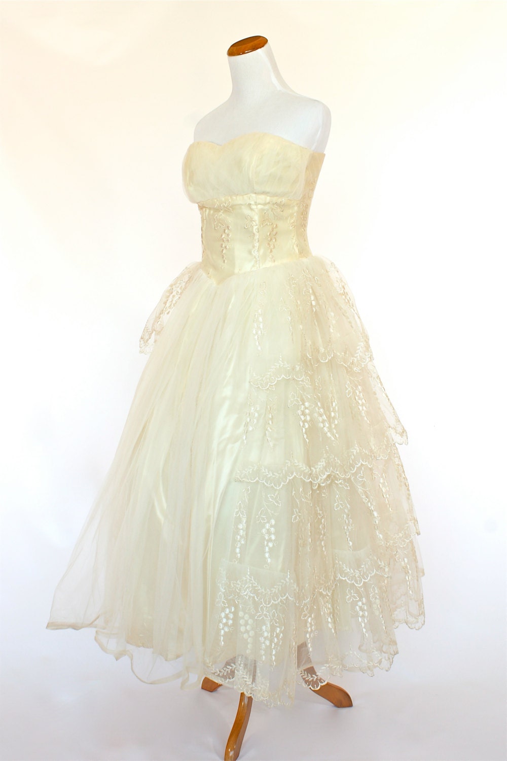 50's Vintage Wedding Dress, Cream Wedding Dress, Cupcake Dress