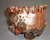 Ornate Steampunk Cuff Bracelet: Adorned Mixed Metal Wrist Cuff Bracelet